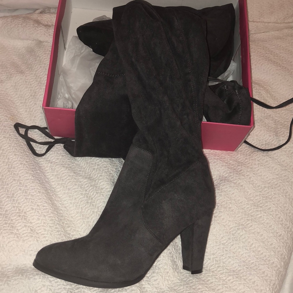 Worn Once- Dark grey over the knee boots